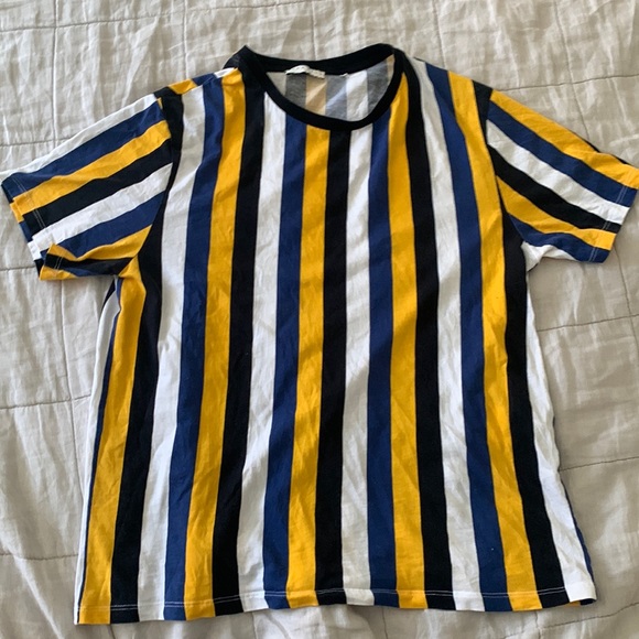 Sandro men’s stripe striped T shirt yellow blue 1 - Picture 1 of 2